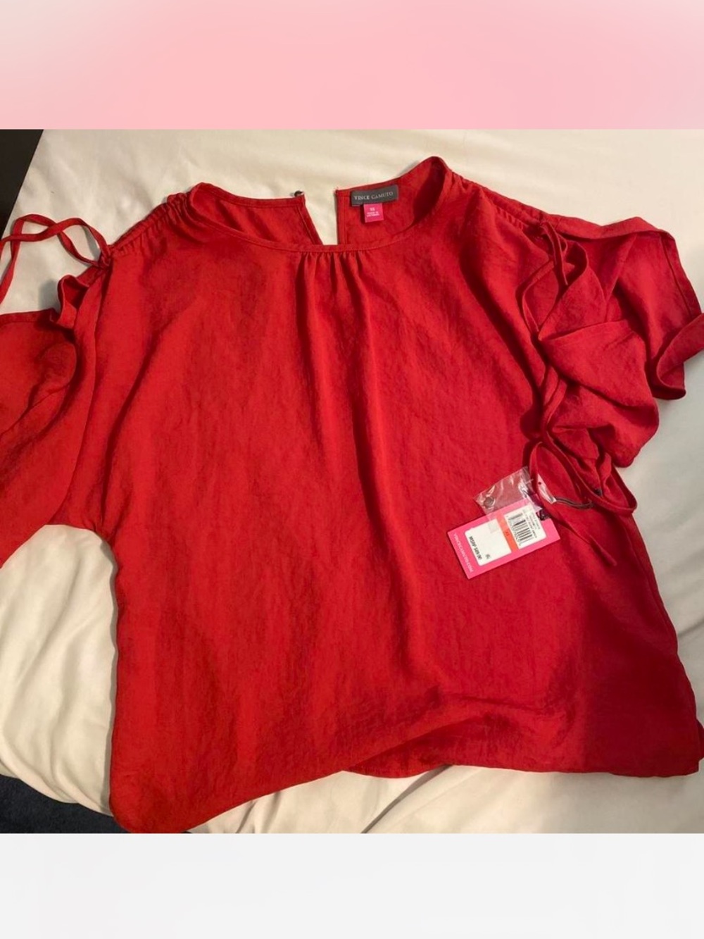 Vince Camuto Vibrant Red Cold-Shoulder Tie-Sleeve Blouse Sz XS